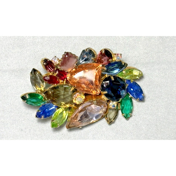 40s Designer Multi-Color 3" Brooch/Pin Sparkly Vibrant Colorful - Picture 9 of 13